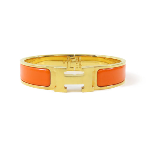 HERMES Clic H Bracelet Bangle Enamel/Metal Orange/Gold