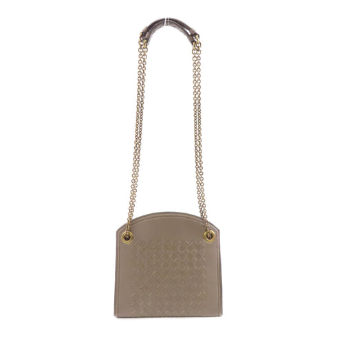 BOTTEGA VENETA BV GHW Chain Shoulder Bag Lambskin Leather Greige