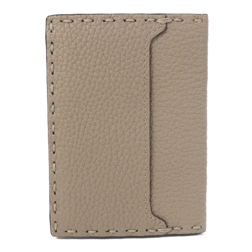FENDI Card Case/Card Holder Calfskin Leather Beige