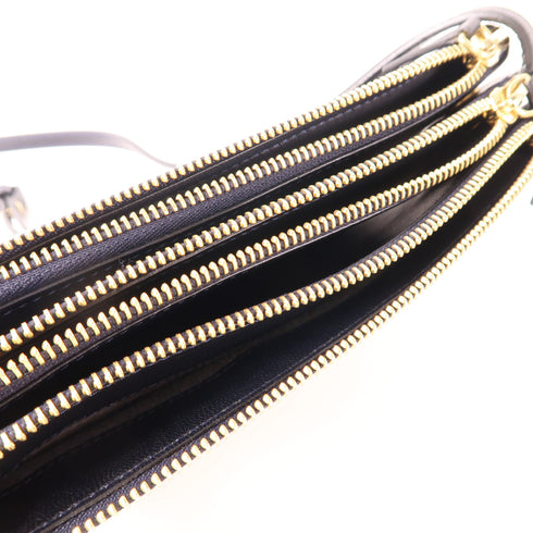 CELINE GHW Trio Shoulder Bag Crossbody Lambskin Leather Black