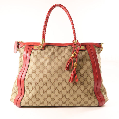 GUCCI GG GHW Shoulder Handbag 269946 Canvas Red Brown