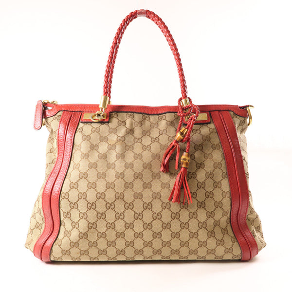 GUCCI GG GHW Shoulder Handbag 269946 Canvas Red Brown