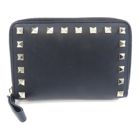 Valentino GHW Zipper Wallet Calfskin Leather Black