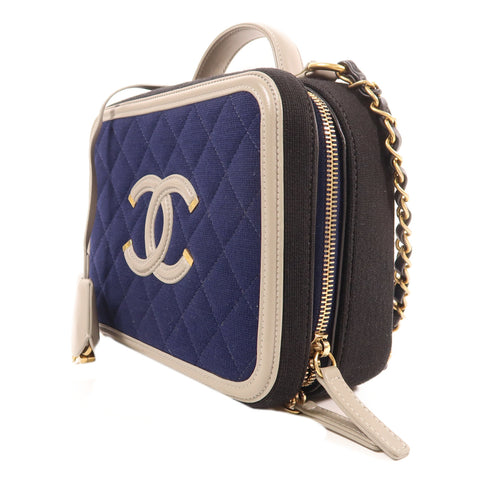 CHANEL CC GHW Vanity Bag 2 Way Shoulder Bag Handbag Canvas Navy/Black/Grey