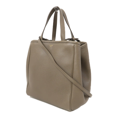 CELINE GHW Folded Cabas 2 Way Shoulder Bag Calfskin Leather Grey