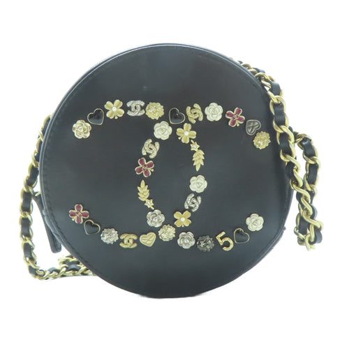 CHANEL CC GHW Round Chain Shoulder Bag Lambskin Leather Black