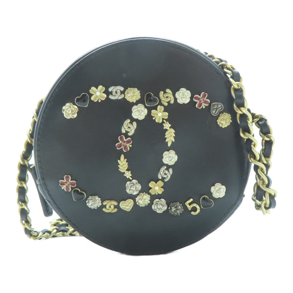CHANEL CC GHW Round Chain Shoulder Bag Lambskin Leather Black