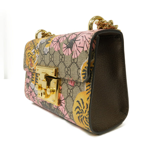 GUCCI GG GHW Padlock GG Chain Shoulder Bag 409487 Coated Canvas Brown