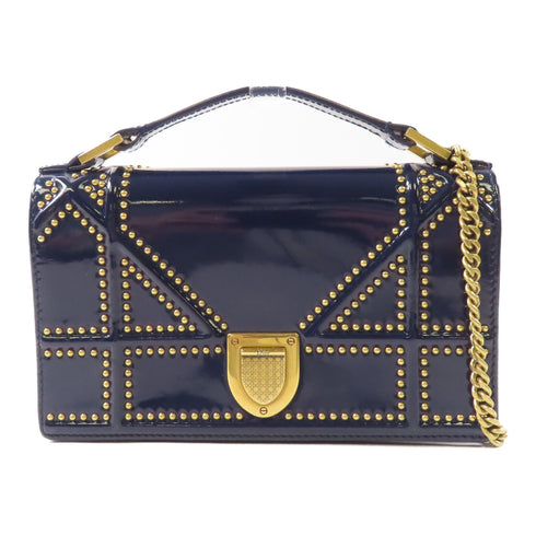 CHRISTIAN DIOR CD GHW Wallet On Chain Shoulder Bag Patent Leather Navy/Gold