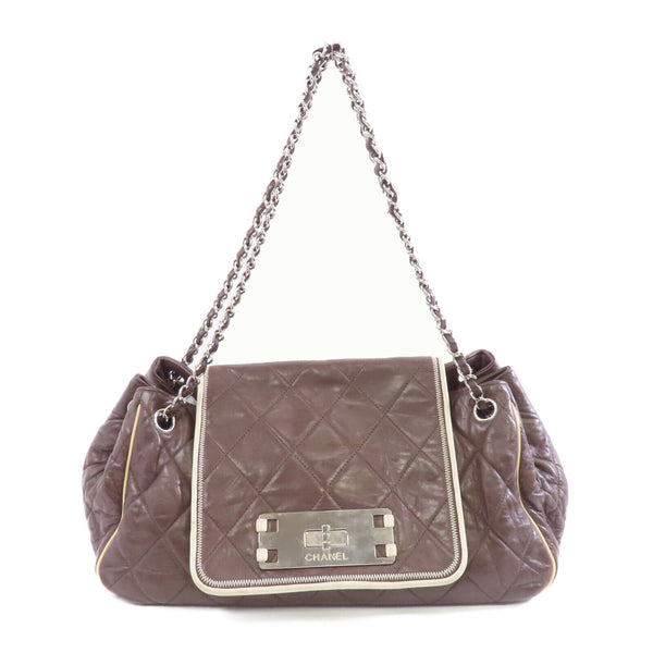 CHANEL Quilted CC Chain Shoulder Bag Calfskin Leather Brown
