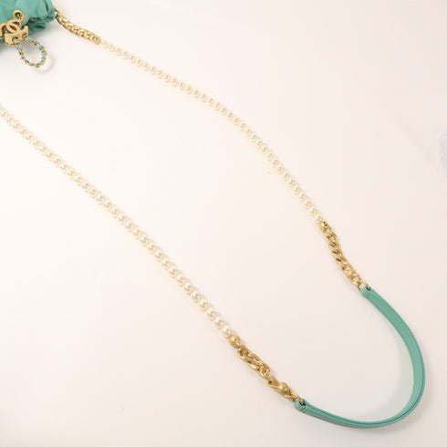 CHANEL CC GHW Pearl Bucket Shoulder Bag Lambskin Leather Green