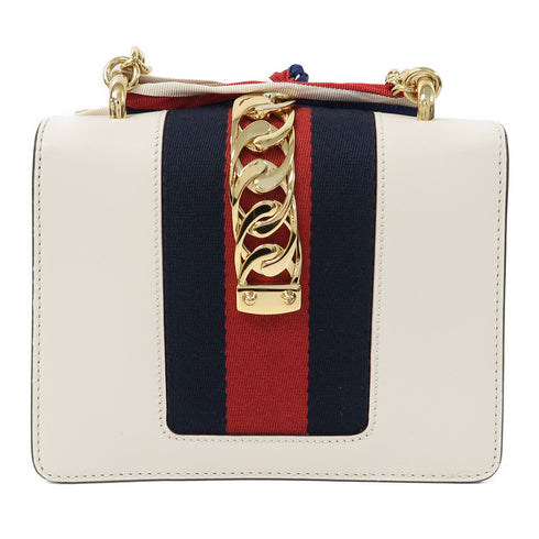 GUCCI GG Sylvie Chain Shoulder Bag 431666 Calfskin Leather White
