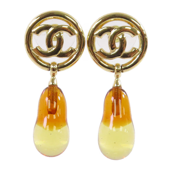 CHANEL CC Earrings L23/A Metal PVC Gold Tone Color Brown