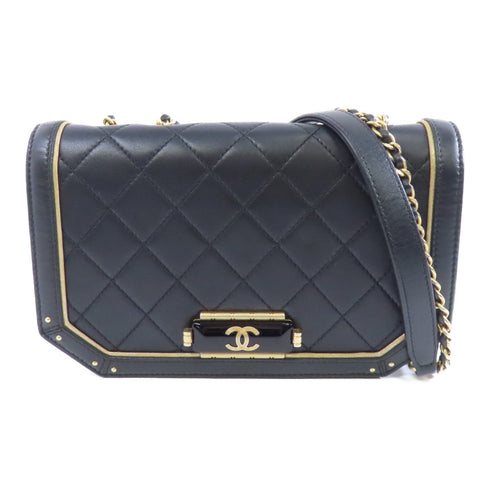 CHANEL Quilted CC GHW Chain Shoulder Bag Lambskin Leather Black v8