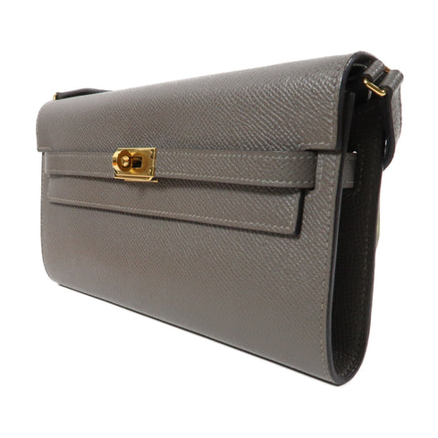 HERMES GHW Kelly To Go Wallet Shoulder Bag H080253CC Epsom Leather Etain Grey