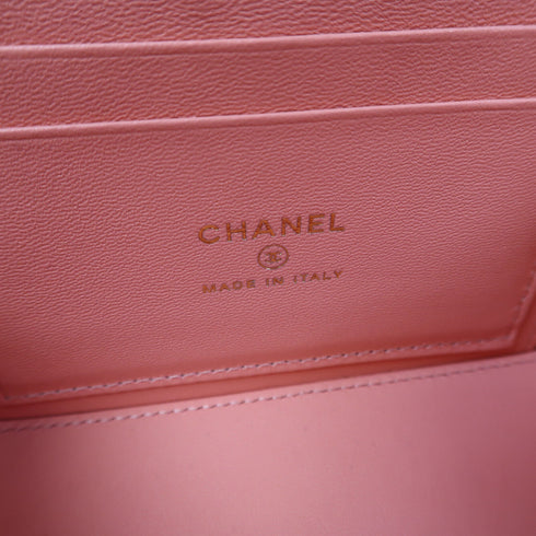 CHANEL Quilted CC GHW 2 Way Chain Shoulder Vanity Case Lambskin Leather Pink