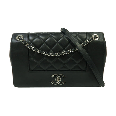 CHANEL Quilted CC SHW Mademoiselle Chain Shoulder Bag Calfskin Leather Black
