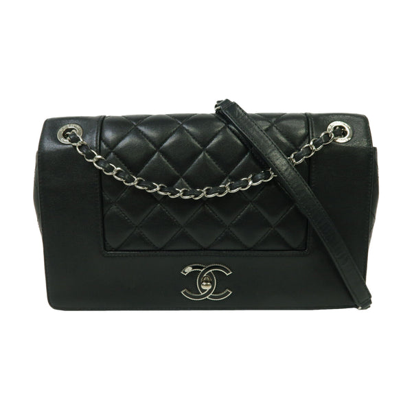 CHANEL Quilted CC SHW Mademoiselle Chain Shoulder Bag Calfskin Leather Black