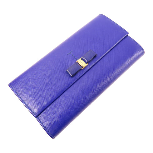 Salvatore Ferragamo GHW Long Wallet Leather Blue 22 A953