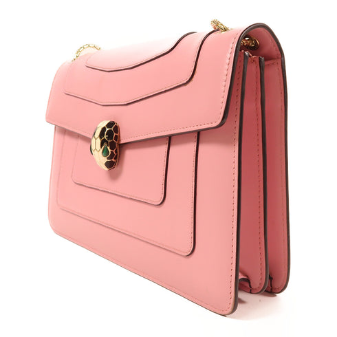 BVLGARI GHW Serpenti Forever Chain Shoulder Bag Calfskin Leather Pink