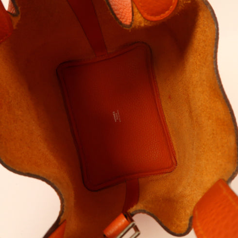 HERMES PHW Picotin PM Hand Bag/Bucket Tote Bag Clemence Leather Feu