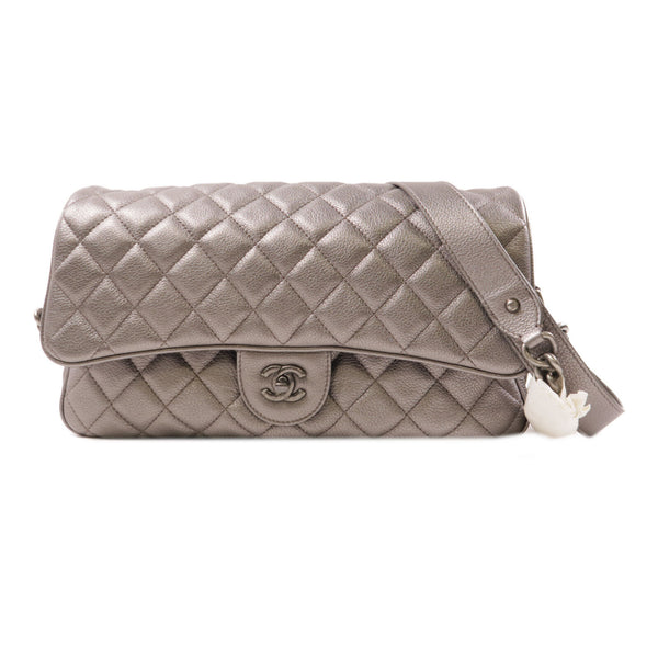 CHANEL CC Chain Shoulder Shoulder Bag Calfskin Leather Silver