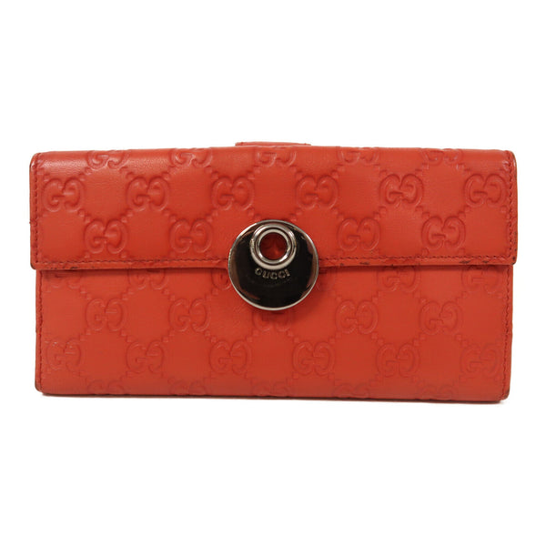 GUCCI GG SHW Long Wallet Calfskin Leather Red