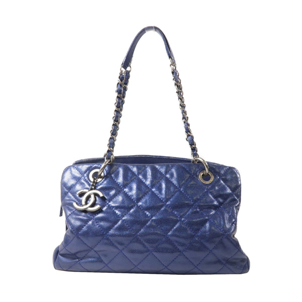 CHANEL Quilted CC SHW Chain Shoulder Bag Calfskin Leather Blue v6