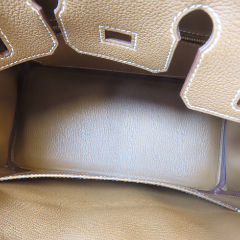 HERMES GHW Birkin 25 Handbag Togo Leather Gold Brown