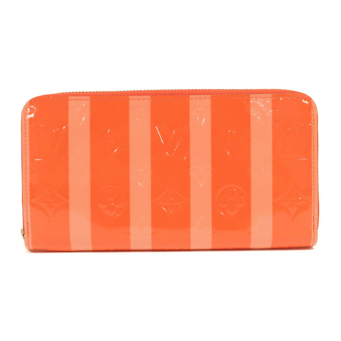 LOUIS VUITTON LV SHW Zipper Long Wallet Vernis Rayure Peach