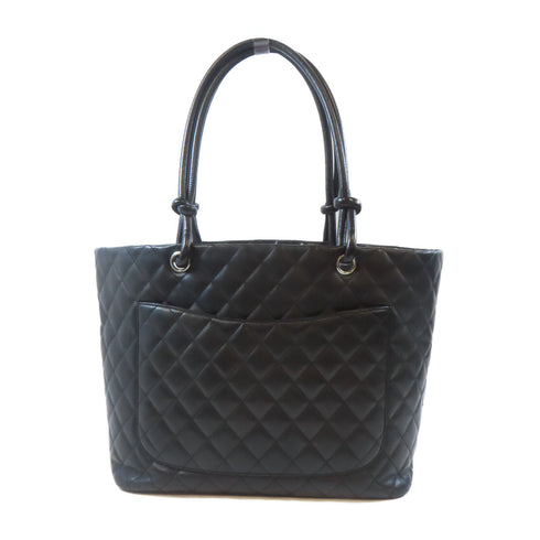 CHANEL Quilted CC SHW Cambon Tote Bag Shoulder Handbag Calfskin Leather Black