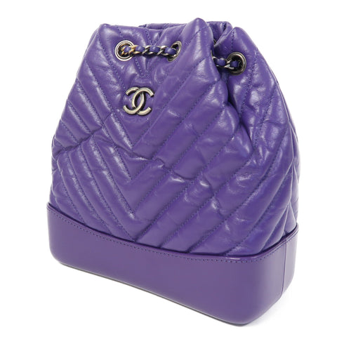 CHANEL Herringbone CC Gabrielle Backpack/Rucksack Calfskin Leather Purple
