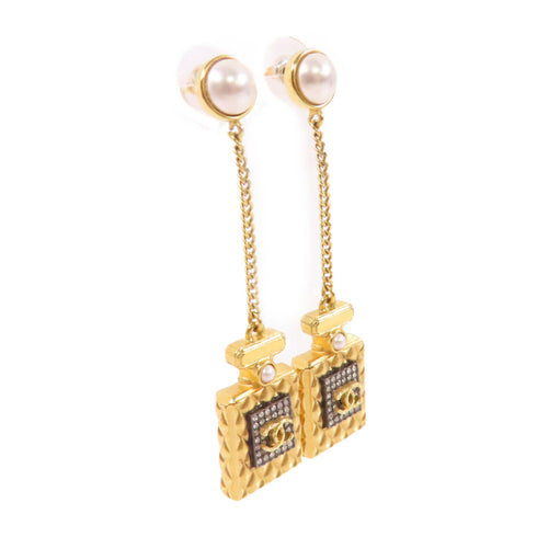 CHANEL CC GHW Coco Chanel Earrings A20/A Metal PVC Rhinestones White Black