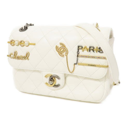 CHANEL Quilted CC GHW SHW Flap Bag 2022 Chain Shoulder Lambskin Leather White