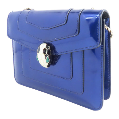 BVLGARI GHW Serpenti Forever Chain Shoulder Bag 281206/32745 Patent Leather Blue