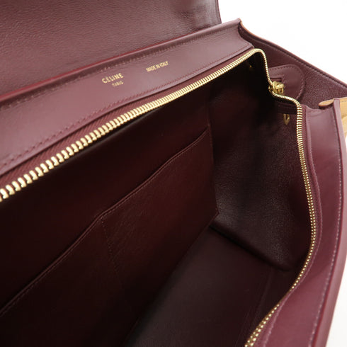 CELINE GHW Trapeze 2 Way Shoulder Bag Handbag Calfskin Leather Red/Brown