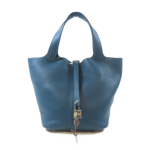 HERMES PHW Picotin MM Tote Bag Handbag Clemence Leather Colvert Blue