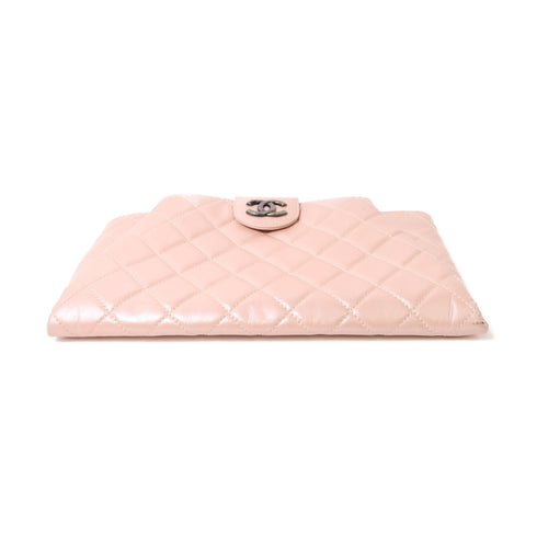 CHANEL Quilted CC SHW Clutch Bag Calfskin Leather Pink