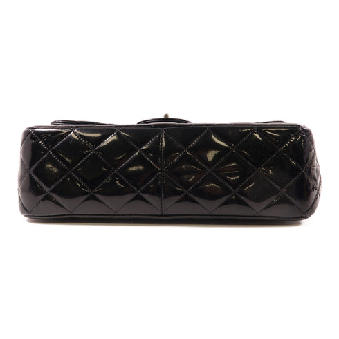 CHANEL Quilted CC SHW Chain Shoulder Bag Lacquer Leather Black