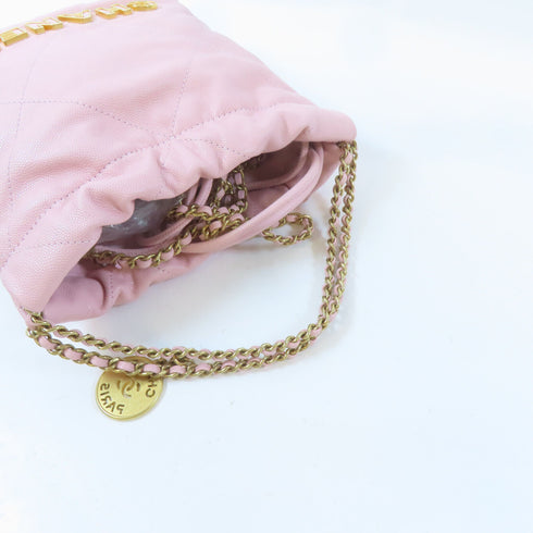 CHANEL Quilted CC GHW C22 Mini 2 Way Shoulder Handbag Calfskin Leather Pink