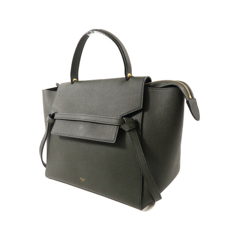 CELINE GHW Mini Belt Bag 2 Way Shoulder Handbag Calfskin Leather Green