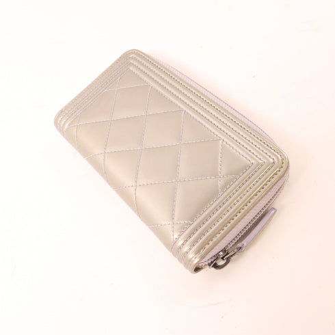 CHANEL CC SHW Wallet Patent Leather Silver
