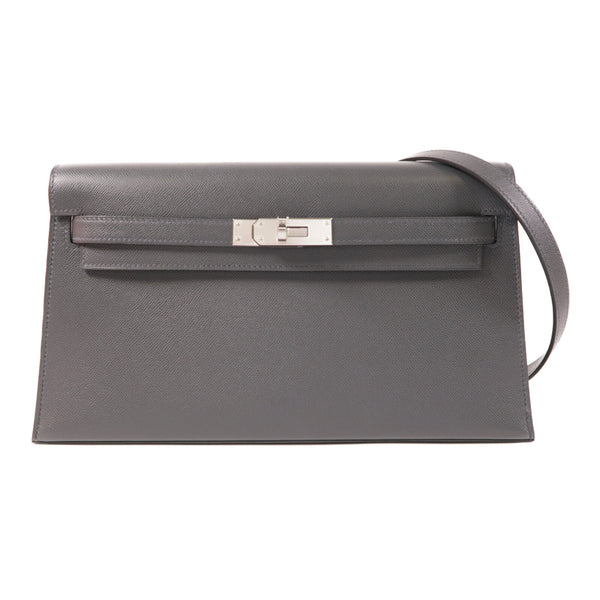 HERMES PHW Kelly Elan Shoulder Bag Madame Leather Gris Misty/Grey
