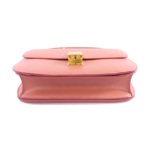 CELINE GHW Celine Box Shoulder Bag Calfskin Leather Pink
