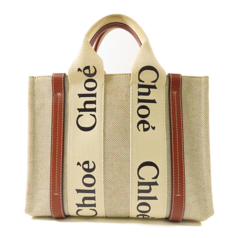Chloe Mini Woody Handbag Canvas Beige Brown