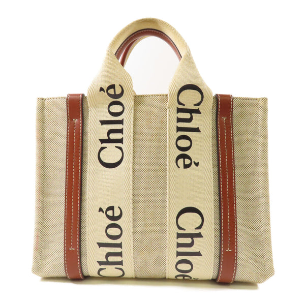 Chloe Mini Woody Handbag Canvas Beige Brown