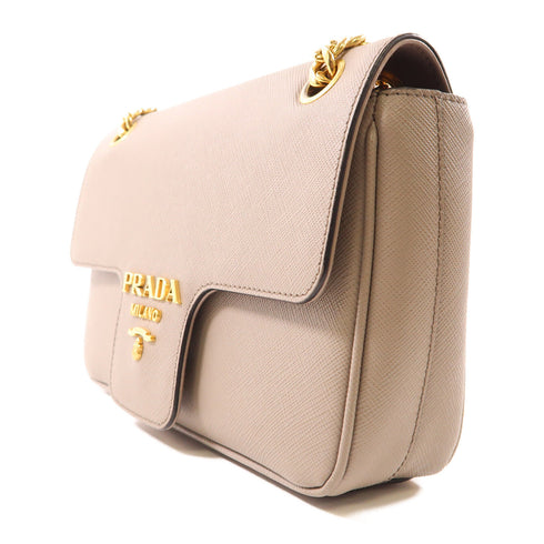 PRADA GHW Chain Shoulder Bag Saffiano Leather Grey 1BD193