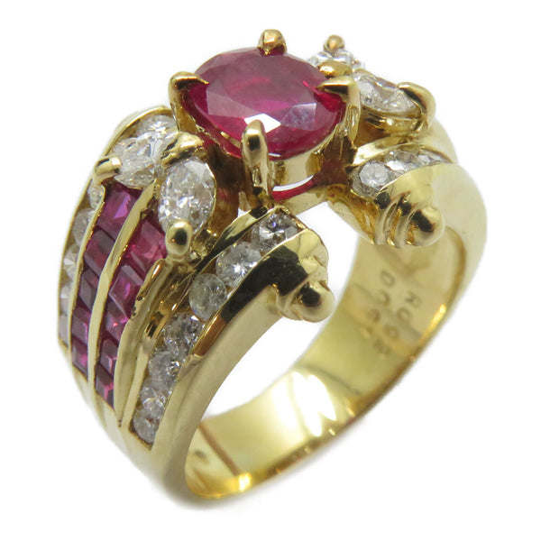 FINE JEWELRY 0.92/0.74ct Ruby 0.91ct Diamond Ring 18K Yellow Gold US#6.25