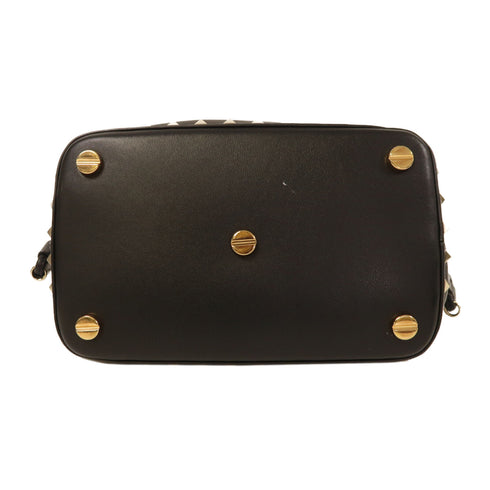 Valentino GHW 2 Way Shoulder Bag Handbag Calfskin Leather Black