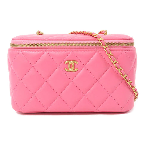 CHANEL Quilted CC GHW Box Chain Shoulder Bag Lambskin Leather Pink